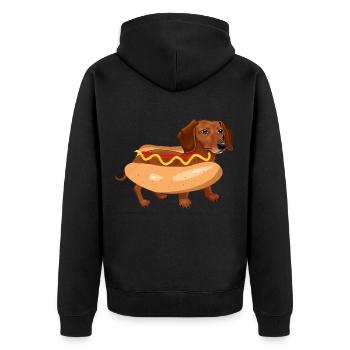 Funny Dog Dachshund Hot Dog Fast Food - Unisex Premium Organic Zip Hoodie - black - Back - Nico (187cm)