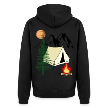 Trecking Zelten Sommer Sommerurlaub Ferien Natur - Unisex Premium Bio Zip Hoodie - Schwarz - Hinten - Nico (187cm)