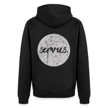Servus Gruß Hallo Bayern Österreich vintage - Unisex Premium Bio Zip Hoodie - Schwarz - Hinten - Nico (187cm)