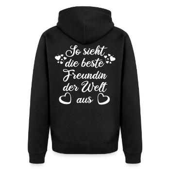 SO SIEHT DIE BESTE FREUNDIN DER WELT AUS - Unisex Premium Bio Zip Hoodie - Schwarz - Hinten - Nico (187cm)