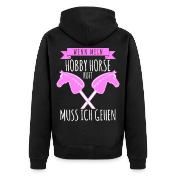 Hobby Horse Steckenpferd Hobbyhorse - Unisex Premium Bio Zip Hoodie - Schwarz - Hinten - Nico (187cm)