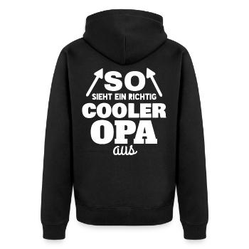 SO SIEHT EIN RICHTIG COOLER OPA AUS - Unisex Premium Bio Zip Hoodie - Schwarz - Hinten - Nico (187cm)