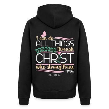Christlicher Bibelvers Religion Blume - Unisex Premium Bio Zip Hoodie - Schwarz - Hinten - Nico (187cm)