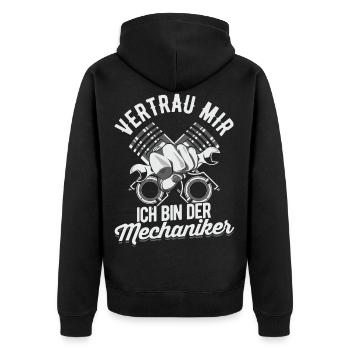 Mechaniker - Unisex Premium Bio Zip Hoodie - Schwarz - Hinten - Nico (187cm)