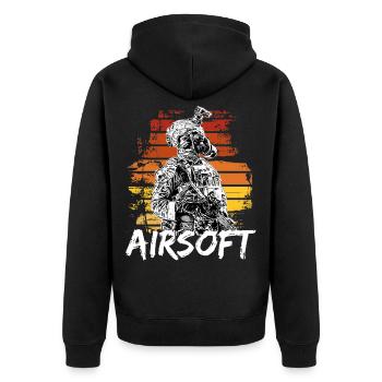 Airsoft /Softair / Softgun / AEG Airsoft Milsim - Unisex Premium Bio Zip Hoodie - Schwarz - Hinten - Nico (187cm)