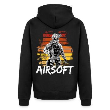 Airsoft /Softair / Softgun / AEG Airsoft Milsim - Unisex Premium Bio Zip Hoodie - Schwarz - Hinten - Nico (187cm)