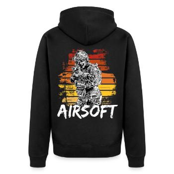Airsoft /Softair / Softgun / AEG Airsoft Milsim - Unisex Premium Bio Zip Hoodie - Schwarz - Hinten - Nico (187cm)