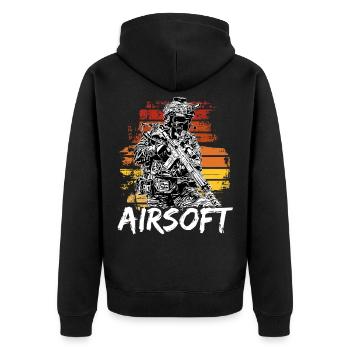 Airsoft /Softair / Softgun / AEG Airsoft Milsim - Unisex Premium Bio Zip Hoodie - Schwarz - Hinten - Nico (187cm)