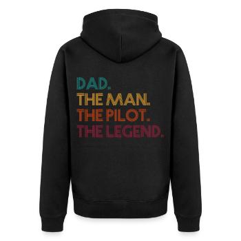 Dad The Man The Pilot The Legend Airplane Pilot - Unisex Premium Organic Zip Hoodie - black - Back - Nico (187cm)