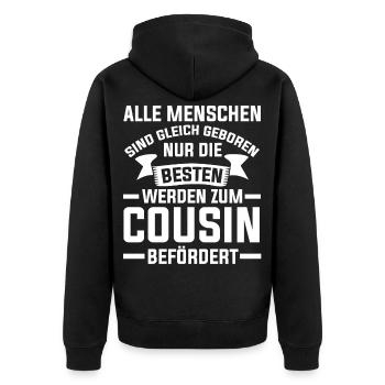 Bester Cousin - Unisex Premium Bio Zip Hoodie - Schwarz - Hinten - Nico (187cm)