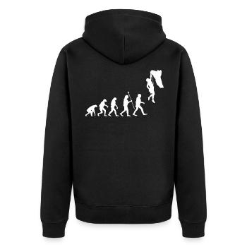 Evolution Klettern Bouldern Climbing Bergsteigen - Unisex Premium Bio Zip Hoodie - Schwarz - Hinten - Nico (187cm)