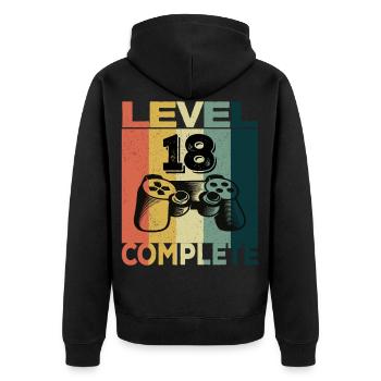 18th Birthday Young Man 2003 Level 18 Years Game - Unisex Premium Organic Zip Hoodie - black - Back - Nico (187cm)