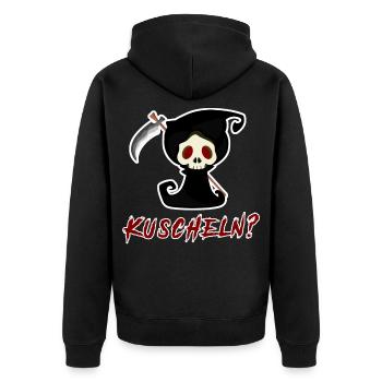 Sensenmann Spruch lustig - Unisex Premium Bio Zip Hoodie - Schwarz - Hinten - Nico (187cm)