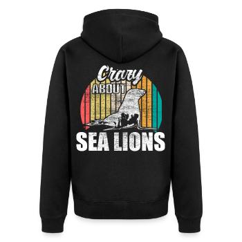 Seelöwe Niedlich Tiere Geschenkidee - Unisex Premium Bio Zip Hoodie - Schwarz - Hinten - Nico (187cm)