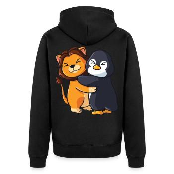 Lion and Penguin cute Hug Cuddle Animals - Unisex Premium Organic Zip Hoodie - black - Back - Nico (187cm)