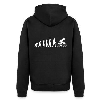 Fahrrad Evolution - Unisex Premium Bio Zip Hoodie - Schwarz - Hinten - Nico (187cm)