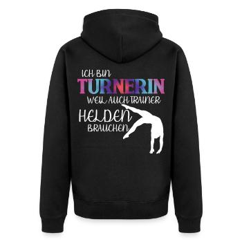 Turnen Handstand Spruch Trainer - Unisex Premium Bio Zip Hoodie - Schwarz - Hinten - Nico (187cm)