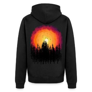 Wald Natur Flora Botanisch Sonnenuntergang Bäume - Unisex Premium Bio Zip Hoodie - Schwarz - Hinten - Nico (187cm)
