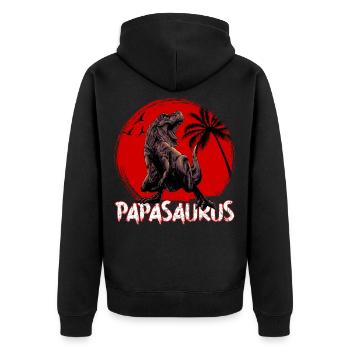 Dino Papa Papasaurus - Unisex Premium Bio Zip Hoodie - Schwarz - Hinten - Nico (187cm)