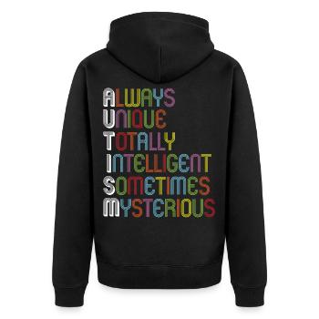 Autismus Bewusstsein - Unisex Premium Bio Zip Hoodie - Schwarz - Hinten - Nico (187cm)