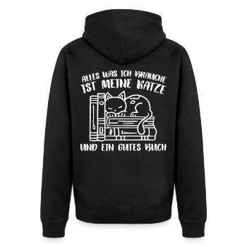 Katze Lesen Buch Bücherwurm Katzenliebhaber - Unisex Premium Bio Zip Hoodie - Schwarz - Hinten - Nico (187cm)