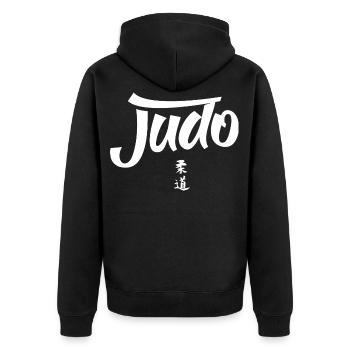 Judo Japanisch Kampfsport Judoka Gürtel - Unisex Premium Bio Zip Hoodie - Schwarz - Hinten - Nico (187cm)