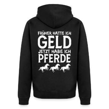 Pferde Reiten Reitsport Springreiten Dressurreiten - Unisex Premium Bio Zip Hoodie - Schwarz - Hinten - Nico (187cm)