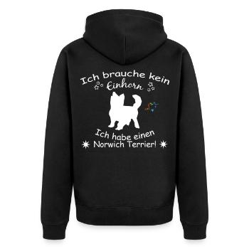 Norwich Terrier - Norwich Terrier Hund - Unisex Premium Bio Zip Hoodie - Schwarz - Hinten - Nico (187cm)