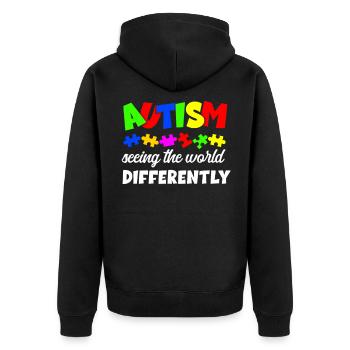 Autismus Bewusstsein - Unisex Premium Bio Zip Hoodie - Schwarz - Hinten - Nico (187cm)