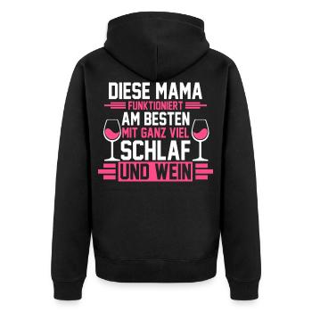 Mama Wein - Unisex Premium Bio Zip Hoodie - Schwarz - Hinten - Nico (187cm)