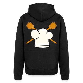 Koch Kochmütze Kochlöffel Restaurant kochen - Unisex Premium Bio Zip Hoodie - Schwarz - Hinten - Nico (187cm)