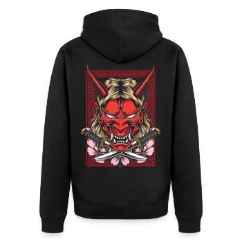 Japanischer Dämon Hannya Oni Maske Japan Schwert - Unisex Premium Bio Zip Hoodie - Schwarz - Hinten - Nico (187cm)