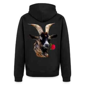 Romantische Ziege mit eine Rose - Unisex Premium Bio Zip Hoodie - Schwarz - Hinten - Nico (187cm)