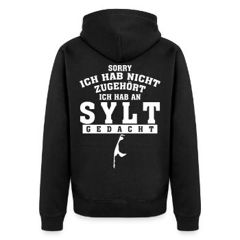 Sylt Urlaub lustiger Spruch - Unisex Premium Bio Zip Hoodie - Schwarz - Hinten - Nico (187cm)