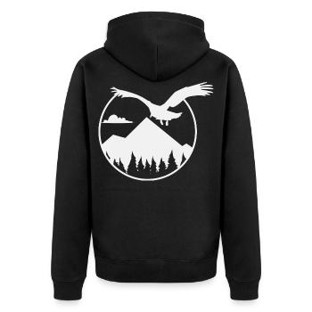 Adler und Berge - Eagle and Mountain - Unisex Premium Bio Zip Hoodie - Schwarz - Hinten - Nico (187cm)