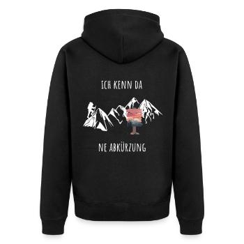 Wandern Abkürzung - Unisex Premium Bio Zip Hoodie - Schwarz - Hinten - Nico (187cm)