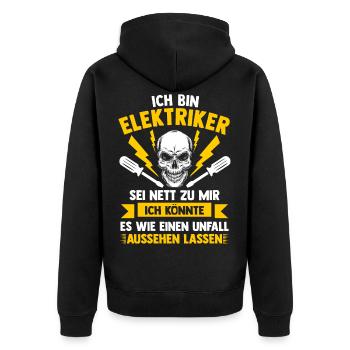 Elektriker Tshirt Handwerker Werkzeug Volt Watt - Unisex Premium Bio Zip Hoodie - Schwarz - Hinten - Nico (187cm)