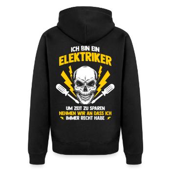Elektriker - Unisex Premium Bio Zip Hoodie - Schwarz - Hinten - Nico (187cm)