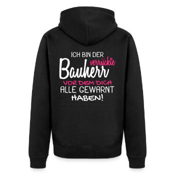 Bauherr Bauherren Baubeginn Hausbau Geschenk - Unisex Premium Bio Zip Hoodie - Schwarz - Hinten - Nico (187cm)