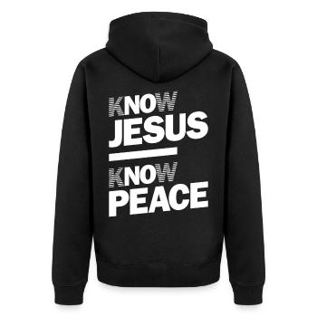 Know Jesus Know Peace | Christian Design - Unisex Premium Organic Zip Hoodie - black - Back - Nico (187cm)