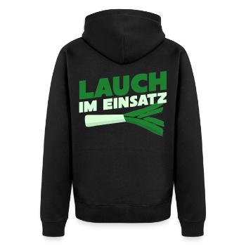 Lauch im Einsatz - Fitness Spruch - Unisex Premium Bio Zip Hoodie - Schwarz - Hinten - Nico (187cm)