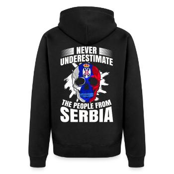 Serbia - Unisex Premium Organic Zip Hoodie - black - Back - Nico (187cm)
