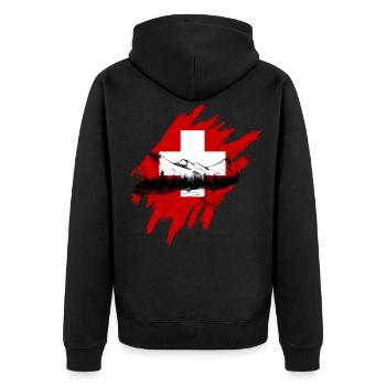Schweiz Tshirt Flagge Switzerland Zürich Bern - Unisex Premium Bio Zip Hoodie - Schwarz - Hinten - Nico (187cm)