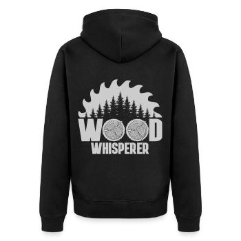 Wood Whisperer Holzfäller Geschenk - Unisex Premium Bio Zip Hoodie - Schwarz - Hinten - Nico (187cm)