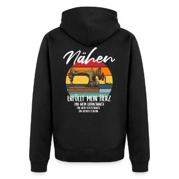 Lustiger Nähen Spruch als Geschenk für Näherinnen - Unisex Premium Bio Zip Hoodie - Schwarz - Hinten - Nico (187cm)