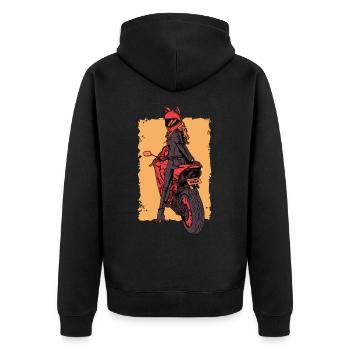 Motorrad Fahrerin Biker Bikerin - Unisex Premium Bio Zip Hoodie - Schwarz - Hinten - Nico (187cm)