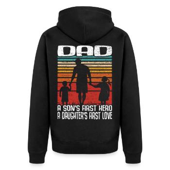 Vintage Vatertag Retro Vater Papa Erste Liebe Held - Unisex Premium Bio Zip Hoodie - Schwarz - Hinten - Nico (187cm)