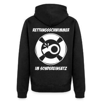 Rettungsschwimmer im Sondereinsatz - Unisex Premium Bio Zip Hoodie - Schwarz - Hinten - Nico (187cm)