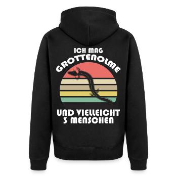 Grottenolm Grottenolme Spruch Retro - Unisex Premium Bio Zip Hoodie - Schwarz - Hinten - Nico (187cm)