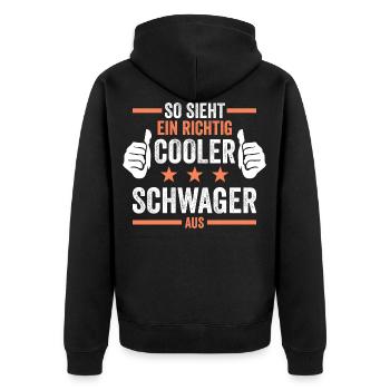 Cooler Schwager - Unisex Premium Bio Zip Hoodie - Schwarz - Hinten - Nico (187cm)